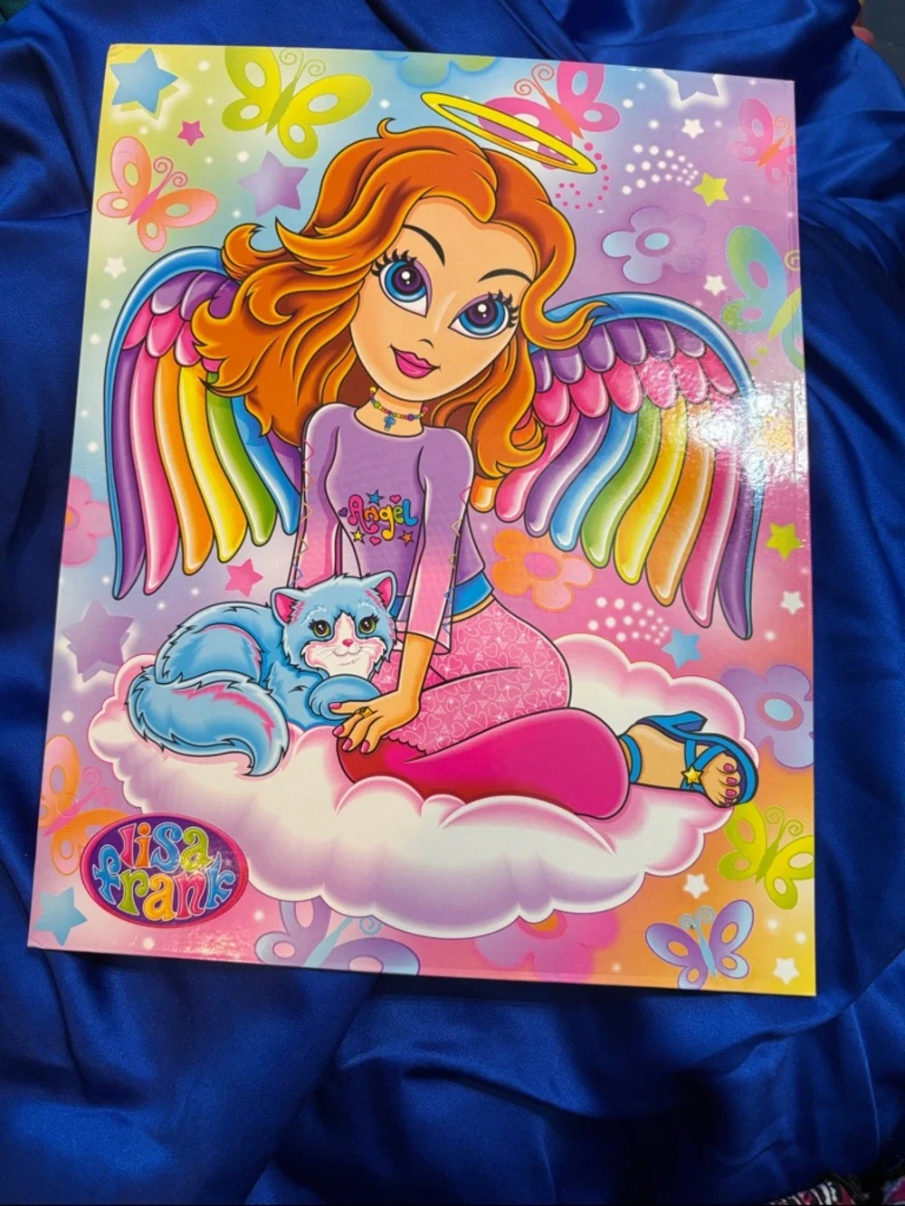 Vintage Lisa Frank Angel Girl With Cat Folder Y2K  Rainbow
